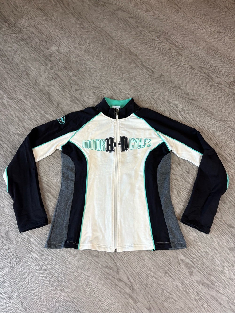 Harley-Davidson Black, White & Teal Zip-Front Utility Jacket